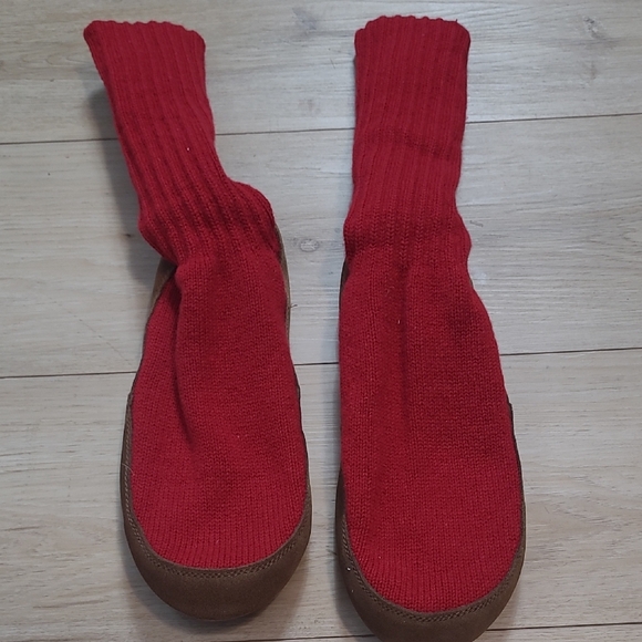 L.L. Bean Other - LL Bean Red Wool Blend Slipper Socks M  (M9-10)Leather Sole *VGUC